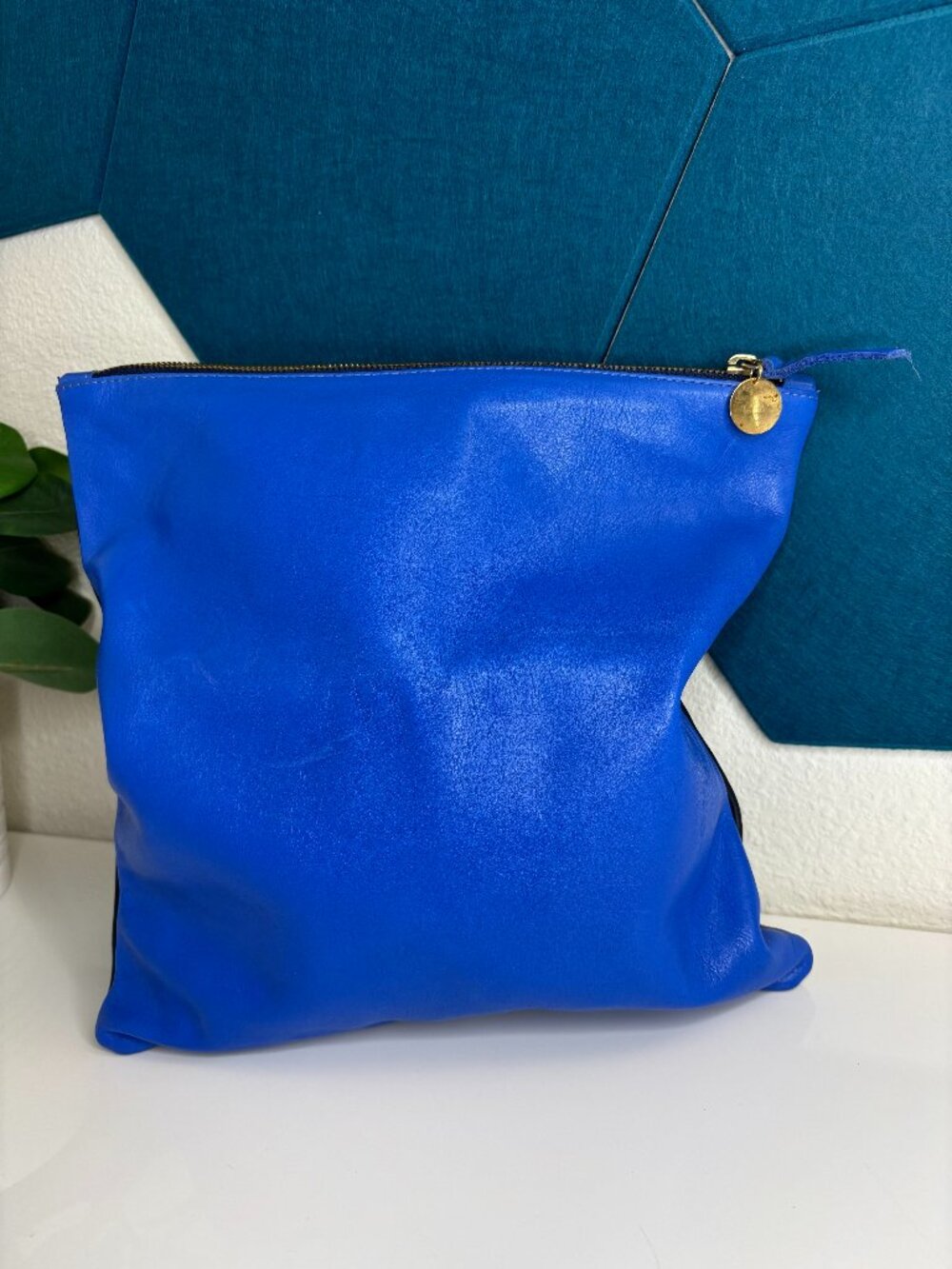 Clare V. Colorblock Foldover Clutch in Navy Cobalt